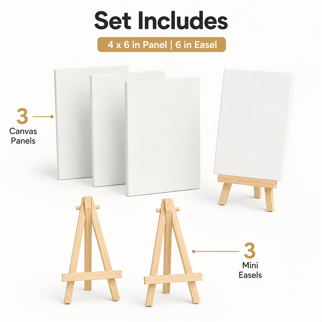 TEMU Complete Display Kit Office Products 3 Blank 4x6 Inch Canvas 3 Compact 6 Inch Mini Easels Multi Piece Supply For Bulk Multiple Hand Painted Work