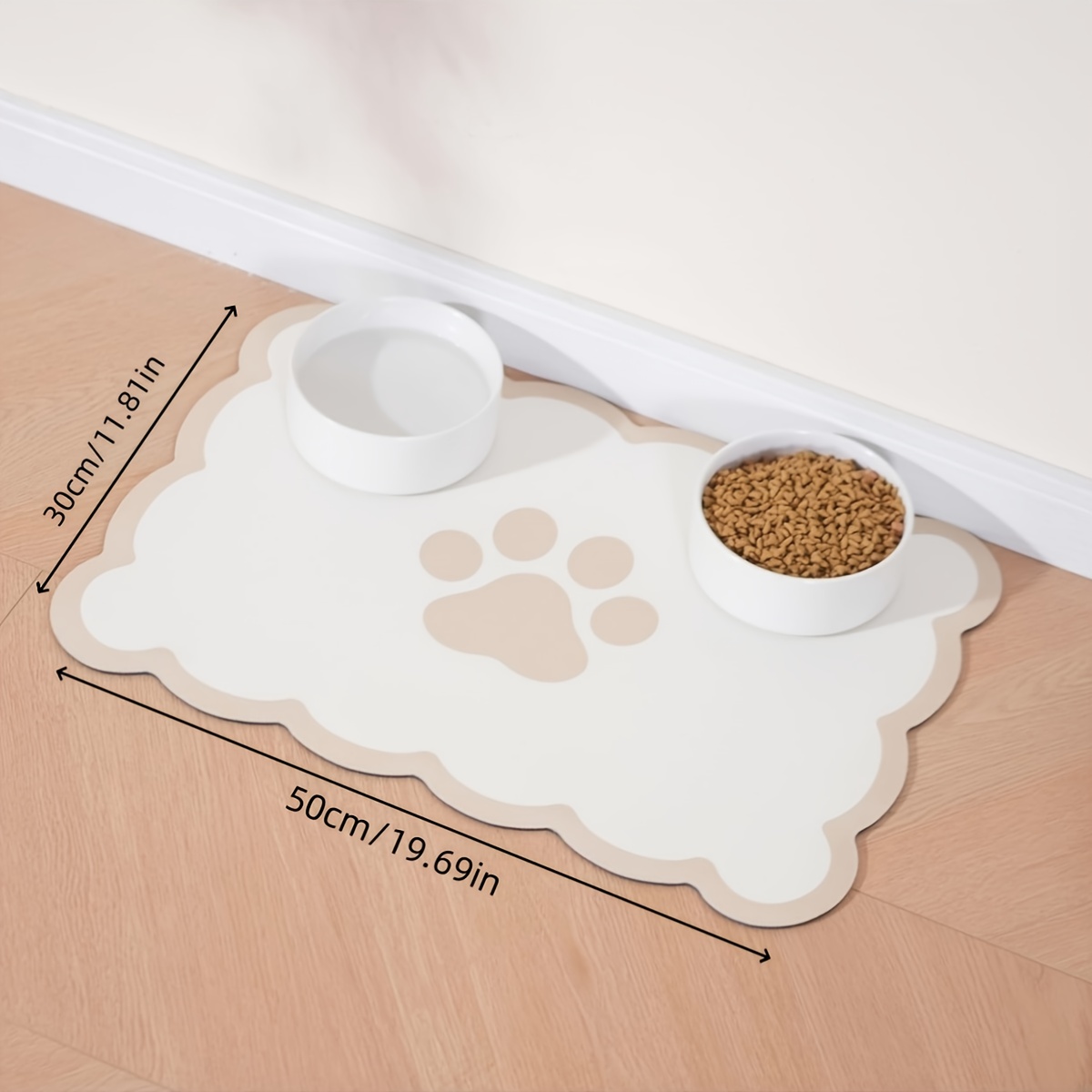 TEMU Quick-drying, Non-slip Dog Feeding Mat With A Geometric Fishbone Paw Print Design - A Sturdy Polyester Pad For Small To Medium-sized Dogs, Easy