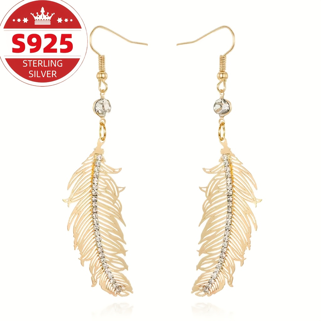 Women's S925 Pure Silvery Long Feather Earrings — Wedding Engagement
