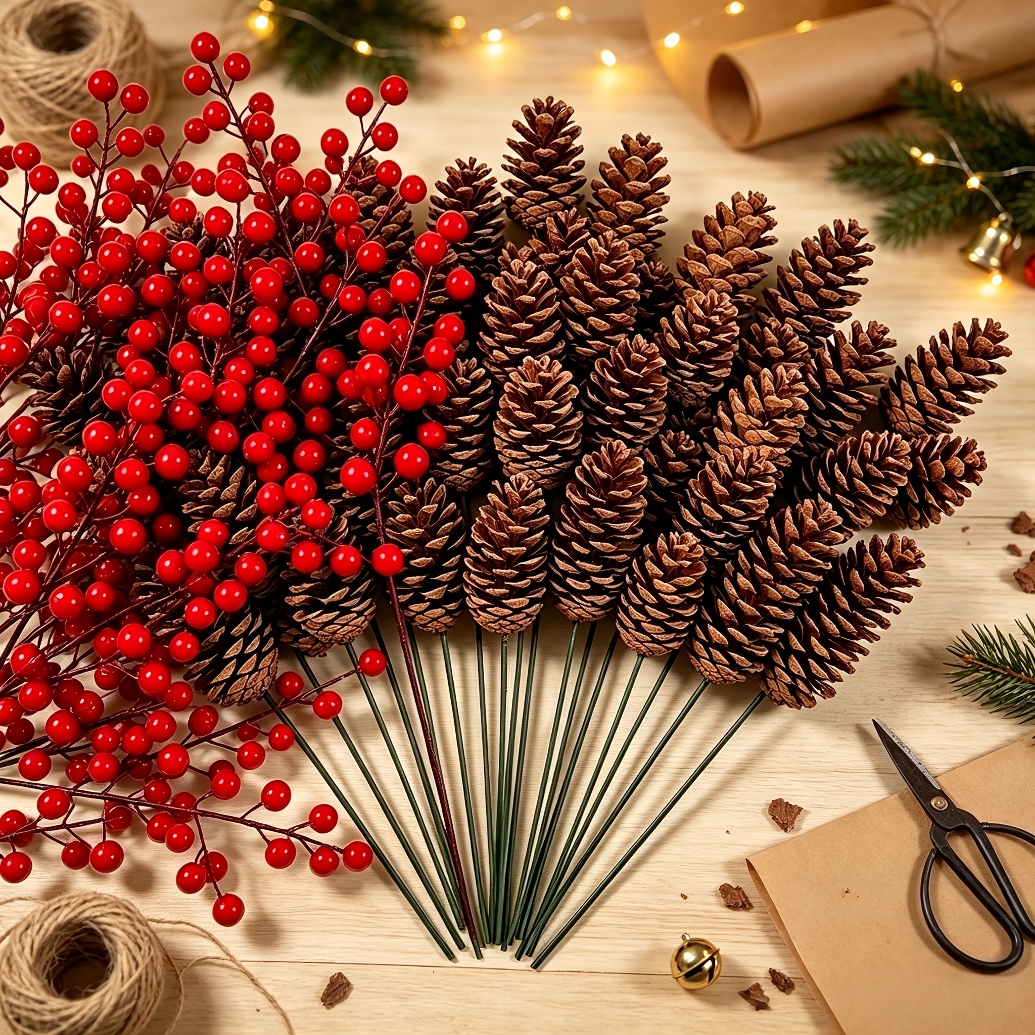 item picture 40pcs   and   ornaments realistic plastic branch christmas tree decorations winter wedding and wreath centerpieces sturdy   and   decor   wreath accessories