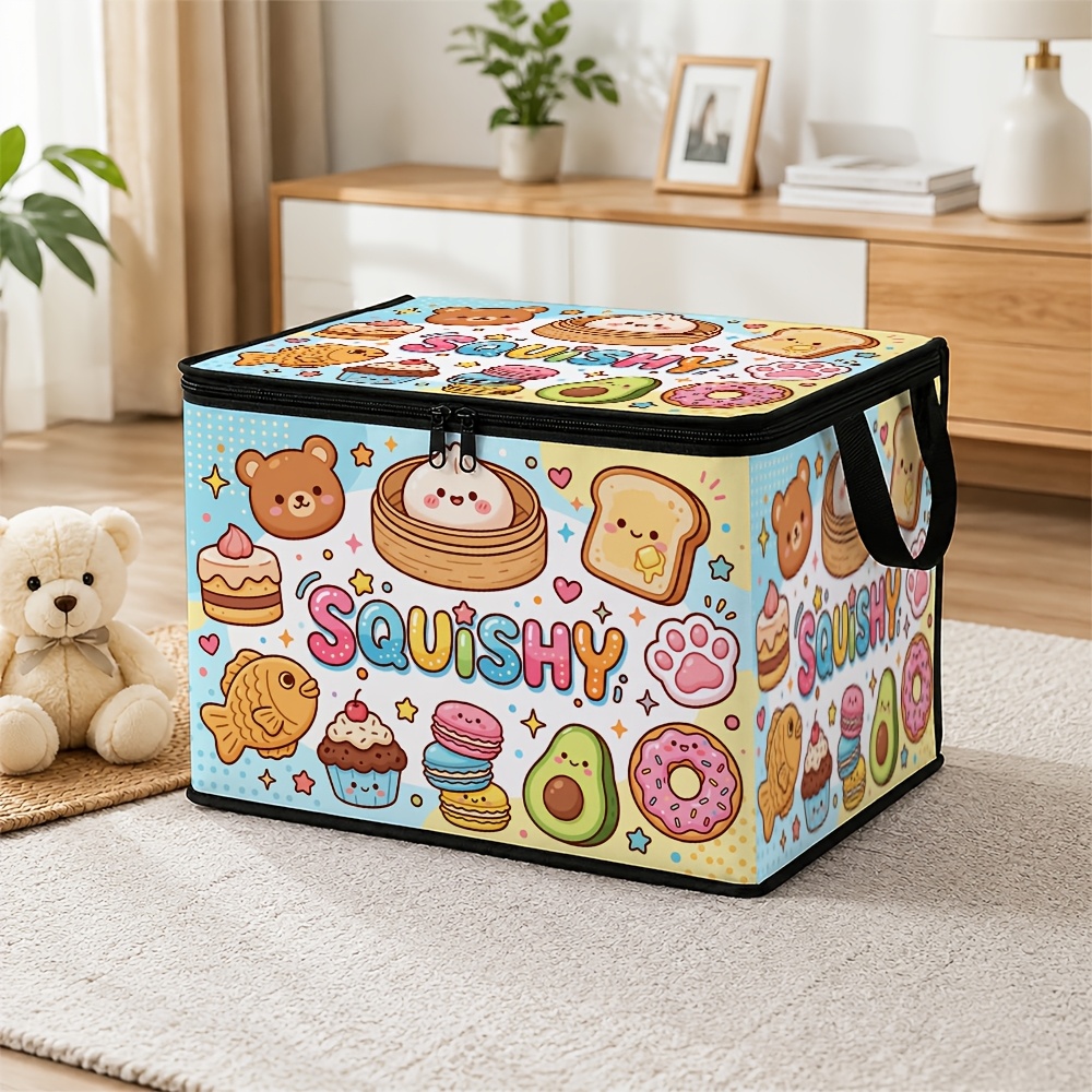TEMU 1pc 2d Flat Colorful Cartoon Food & Dessert Cute Pattern Large Capacity Storage Box, Household Clothing Storage Bin, Bedroom Wardrobe Layered