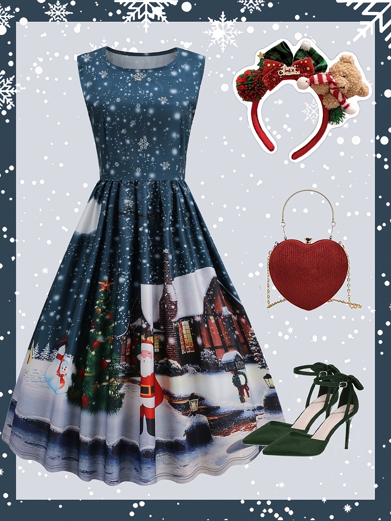 christmas dress womens amazon Retro Stage Vintage Christmas Swing Dress