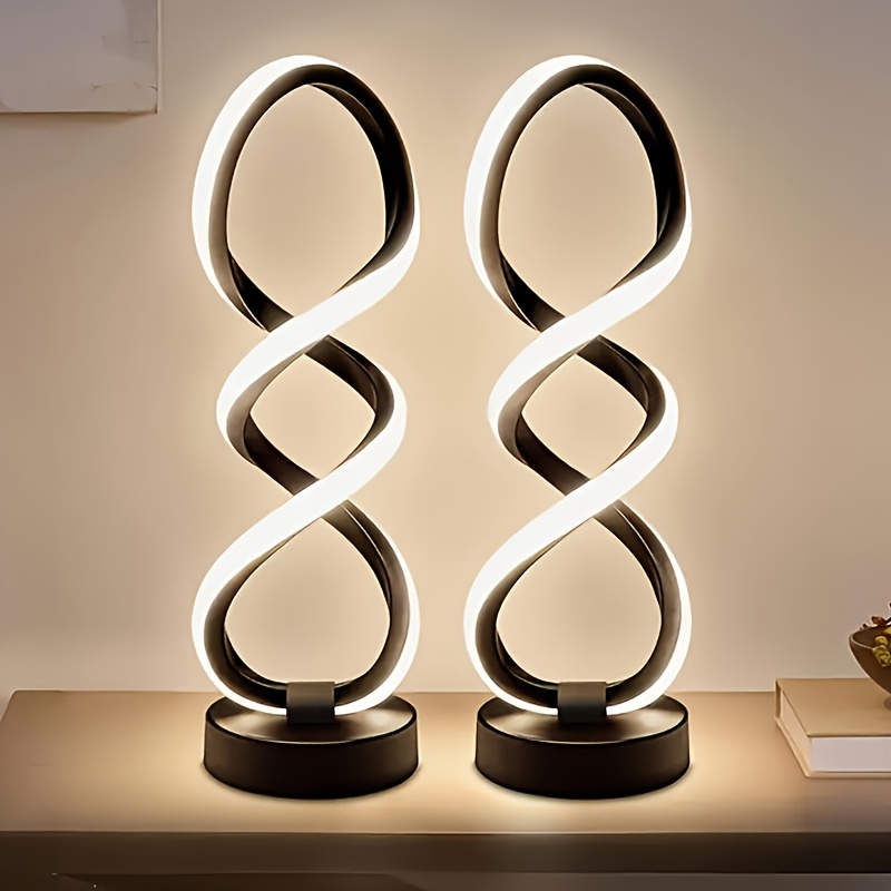 TEMU 2pcs Office Table Lamp - 3 Color Dimmable Push Button Desk Lamp, Usb C Charging Ports, Modern Minimalist Dimmable Spiral Table Lamp For Living