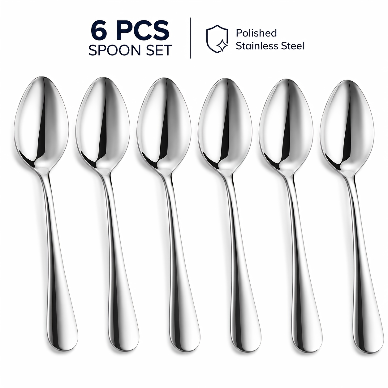 TEMU 6pcs Stainless Steel Spoons, Classic Silvery Tableware Set, Dishwasher Safe Spoon Set For Home, Kitchen And Everyday Meals