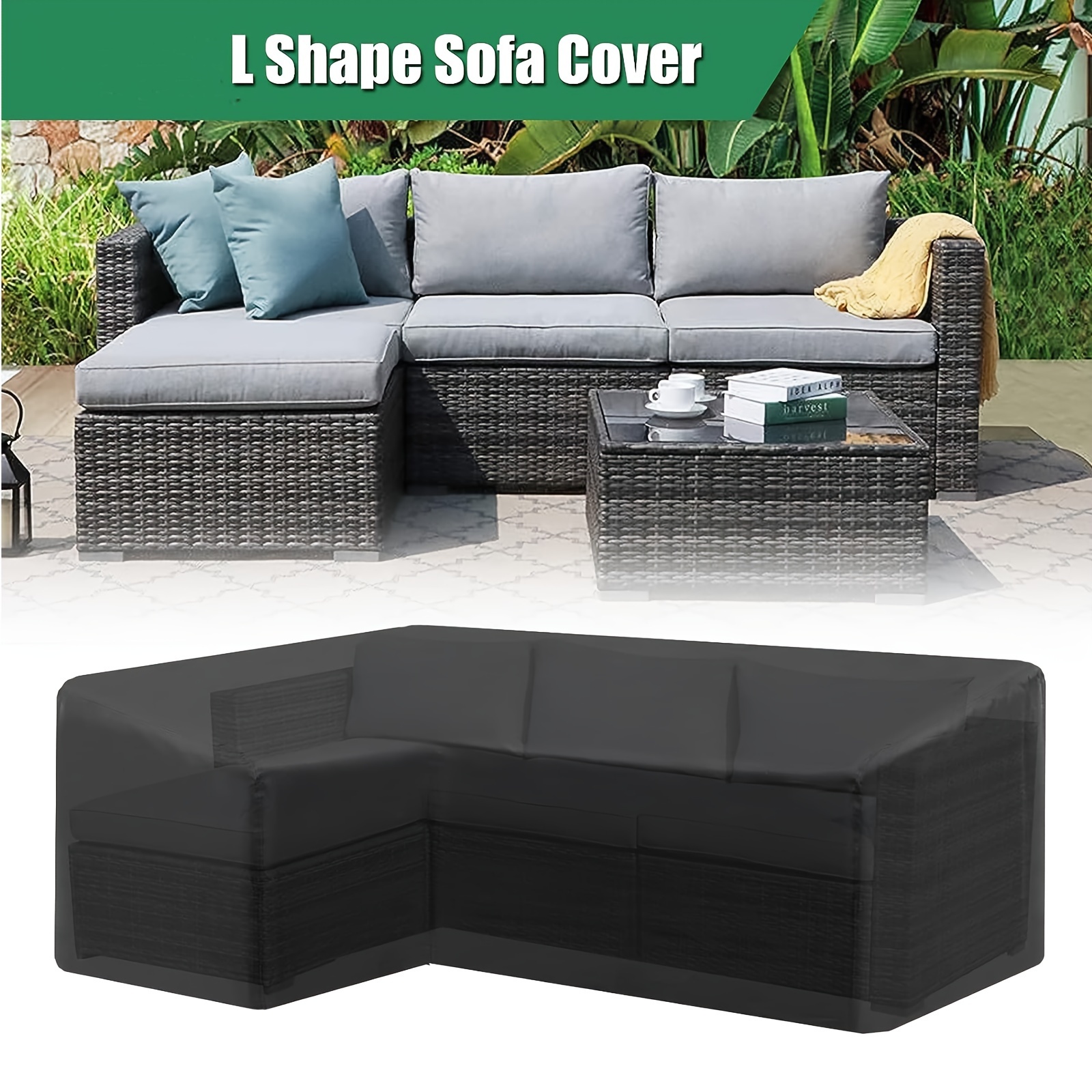 

Waterproof L-shaped Patio Furniture Cover For Deck, Lawn And Backyard - Polyester, Tied Closure, Suitable For Outdoor Sectional Sofa