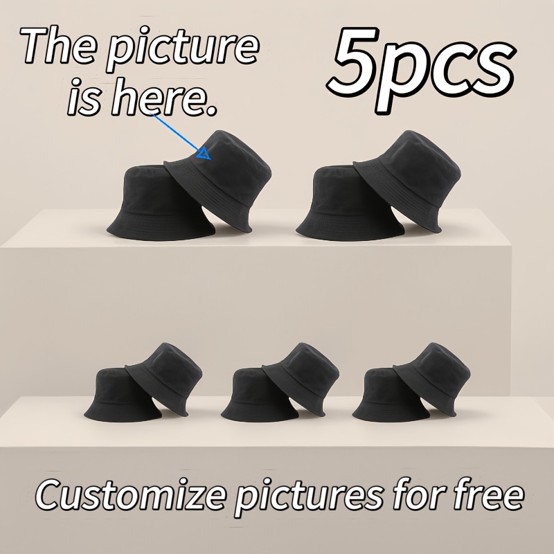 TEMU 5pcs Custom Logo Double-sided Fisherman Hats, Made Of 100% Polyester Fiber, Lightweight And Non-deformable, Exquisite Printing Craft, Breathable
