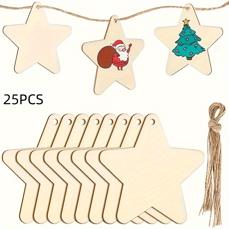 25pcs Of Wooden Crafts, -yourself Christmas Ornaments Featuring Pentagrams, Festive Decorations