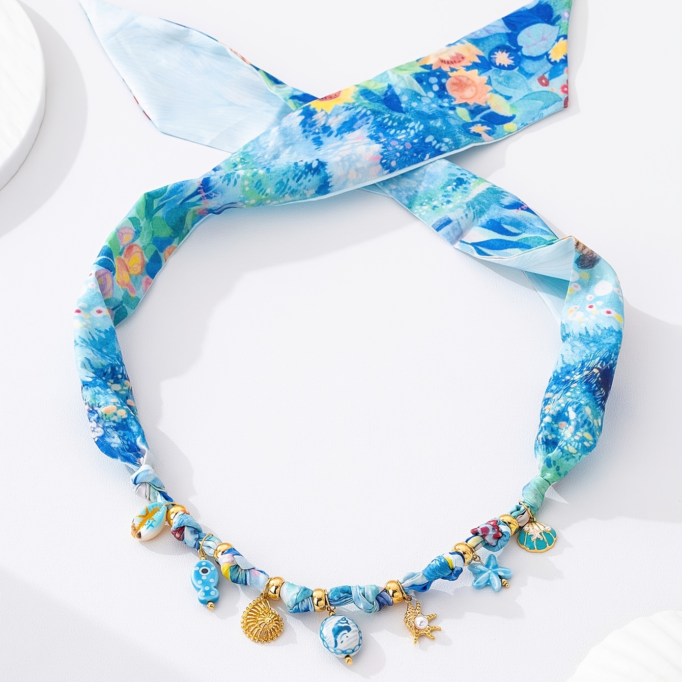 TEMU 1pc Collana con ciondolo in ceramica a , stile boh矇mien, con nastro in , d'olio, stella marina e conchiglia, adatta come regalo per feste estive