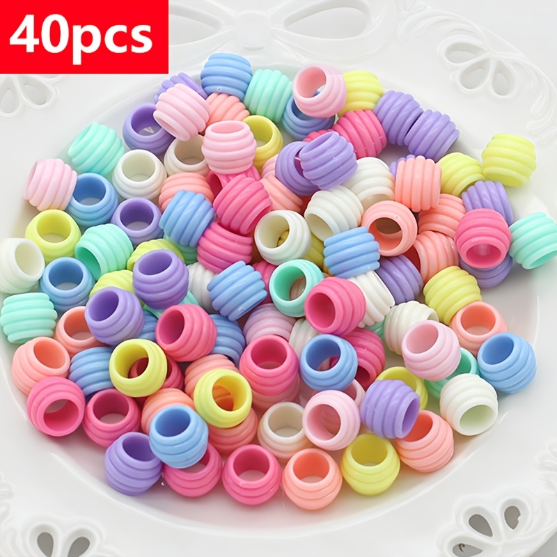 Image of 40pcs Macaron Beads Suitable For Diy Crafts, Large-hole Threaded Beads With Assorted Colors, Bead Caps Compatible For Hair, Making, Bracelets, - Wholesale Craft Supplies