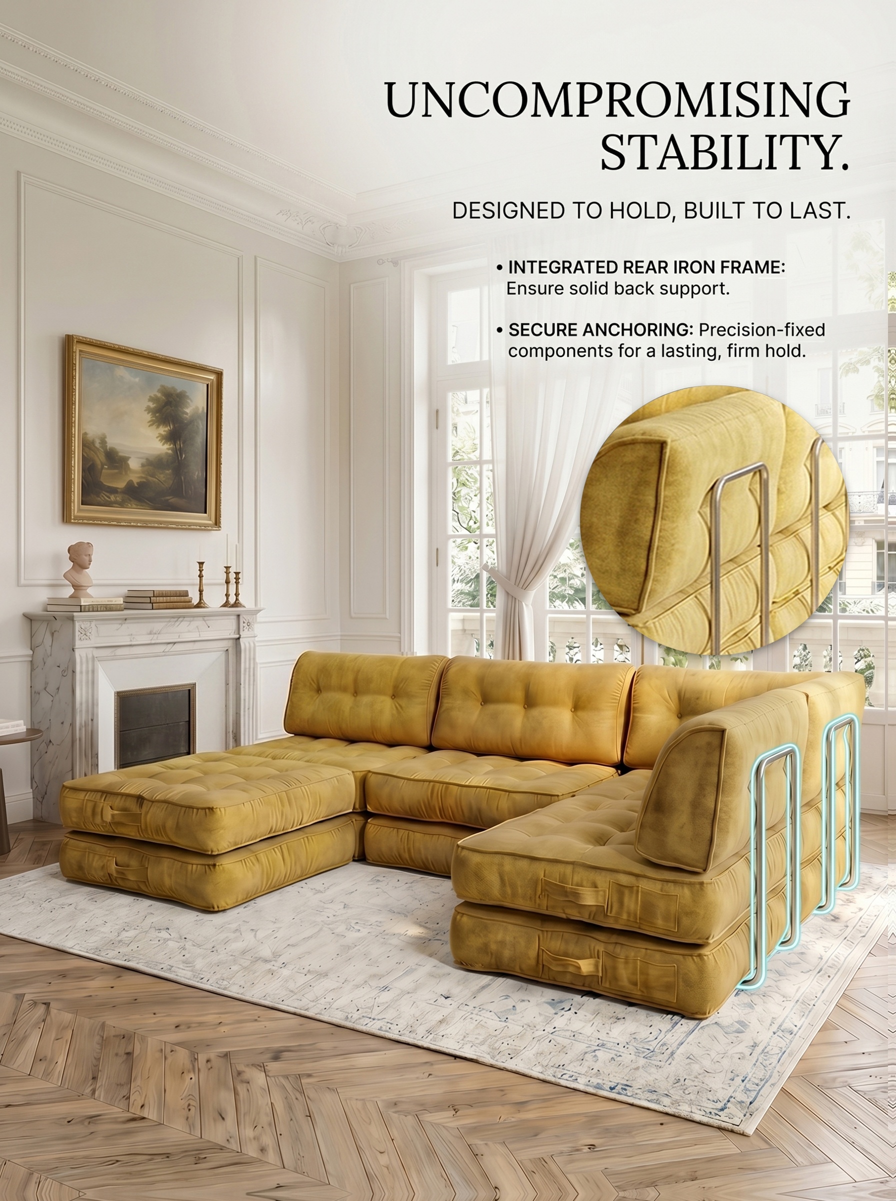 Cloud-Like Chenille Sofa, 300Cm/118.1