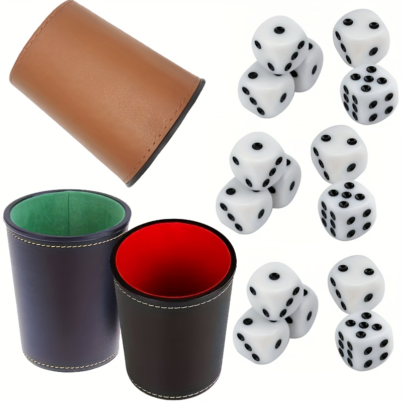 TEMU 3pcs/pu Stitched Plush Lining Dice Cup + 15pcs Dice Set - Premium Faux Leather Dice Cup Set With Felt Lining And 5 Dice, Suitable For Games -