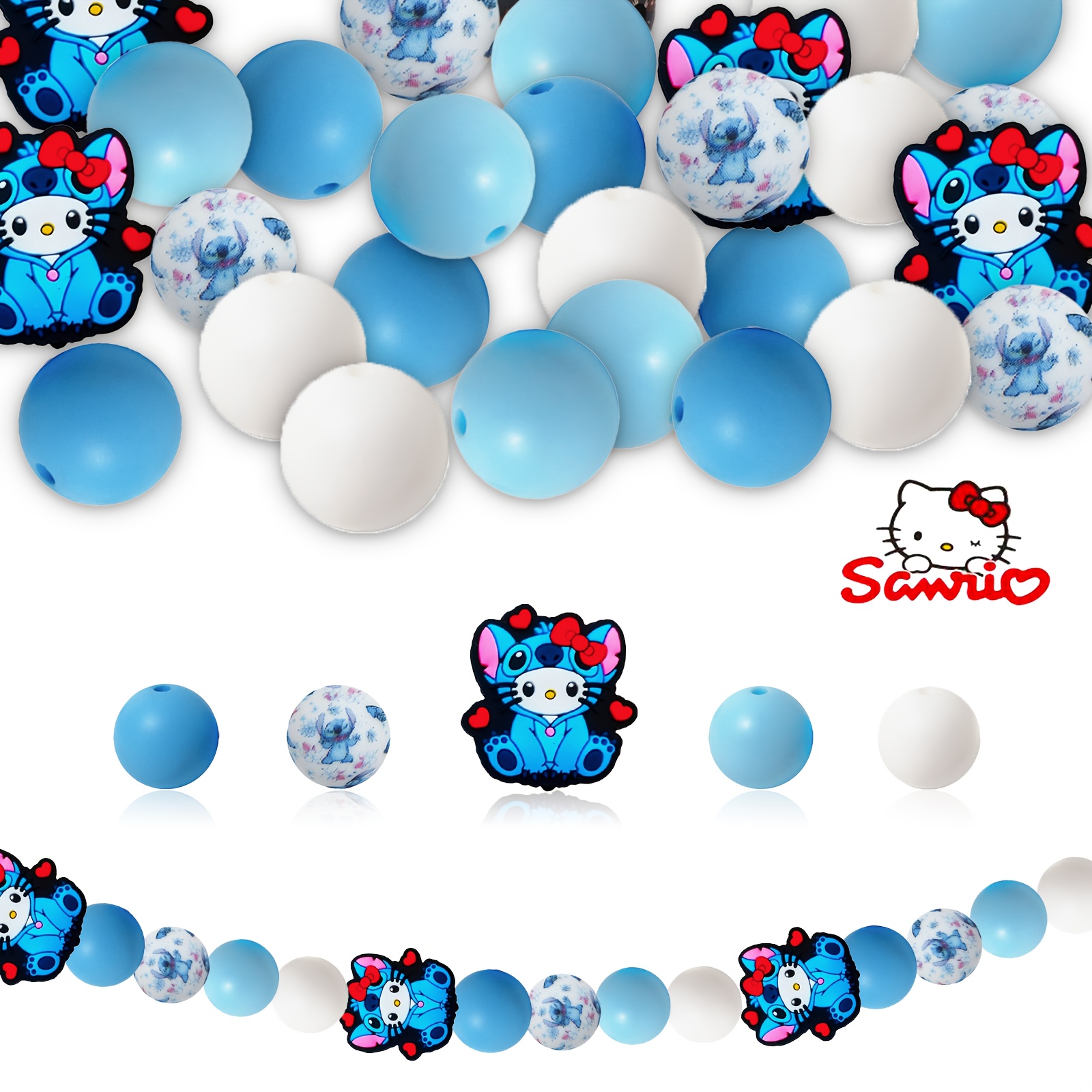 

23pcs Sanrio Hello Kitty Blue Outfit Dual-sided Silicone Beads Assortment For , Keychains, Pendants, And Home Decor Crafts