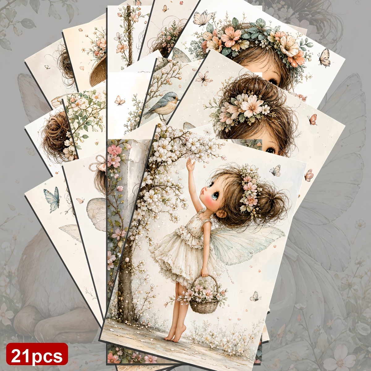 TEMU 21pcs Romantic And Whimsical Postcards, Prints, Suitable For Writing On Cardboard, Smooth Surfaces, Scrapbooks, Junk Journals, Crafts, Greeting