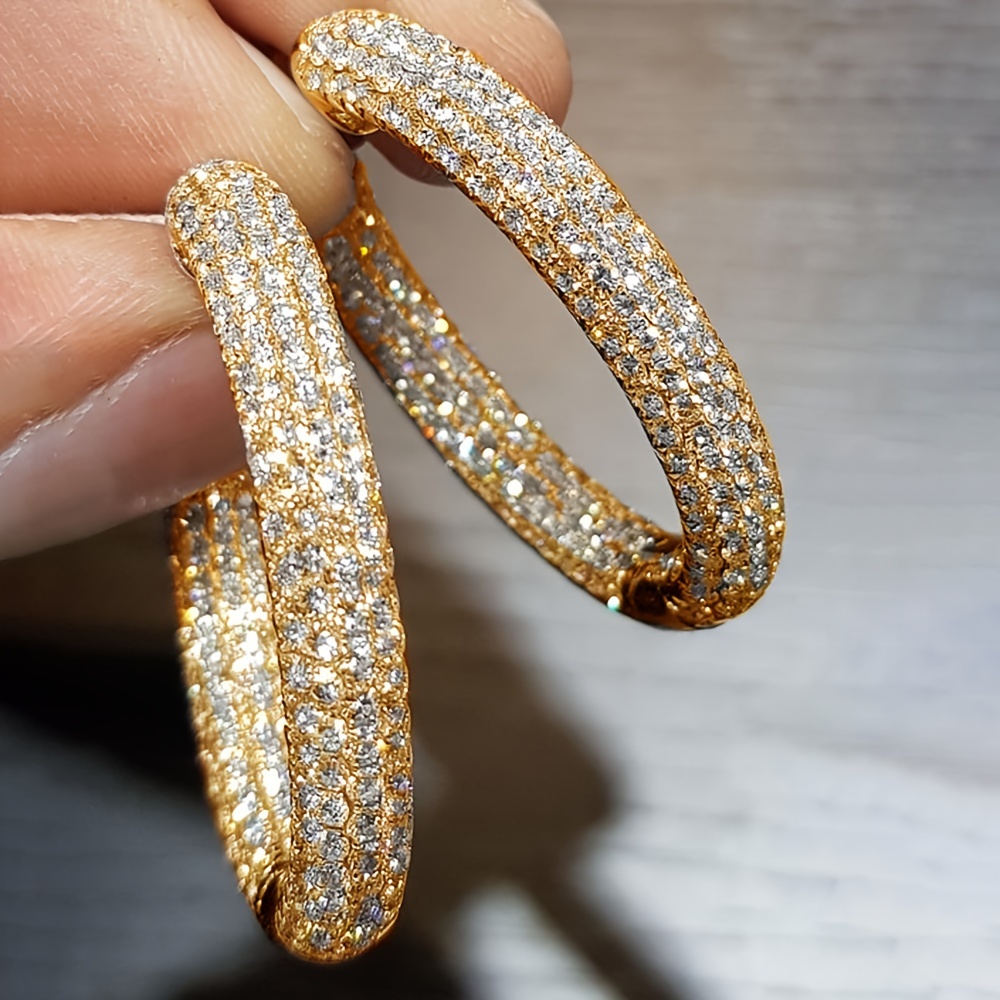 TEMU Elegant And Dazzling Zirconia-studded Large Circular Hoop Earrings For Women, Perfect For Weddings, Engagements, Parties, And Daily Wear As Fashionable Jewelry Accessories.