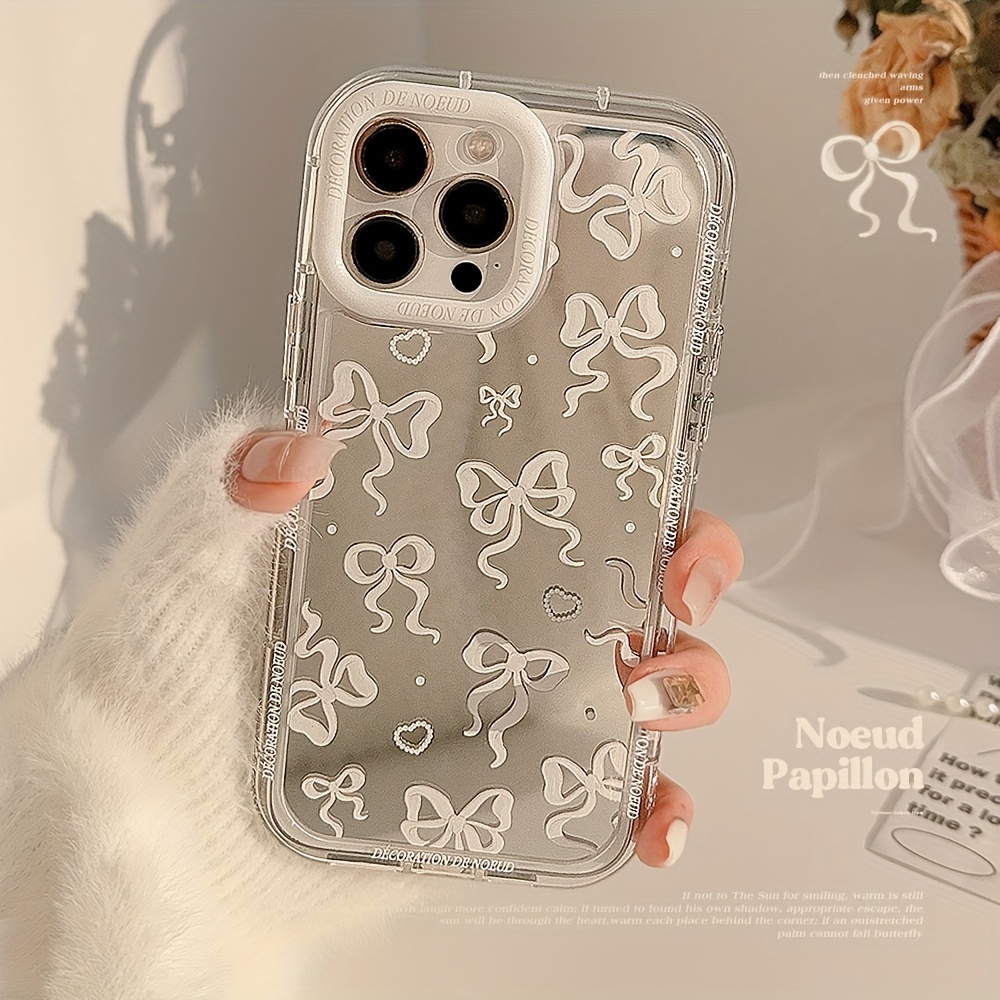 

Mirror Pearl White Bow Suitable For Apple Full Coverage Anti-drop Protective Case Unique Cute Creative Minimalist Niche For Apple Iphone 15 14 13 12 11 Pro Max