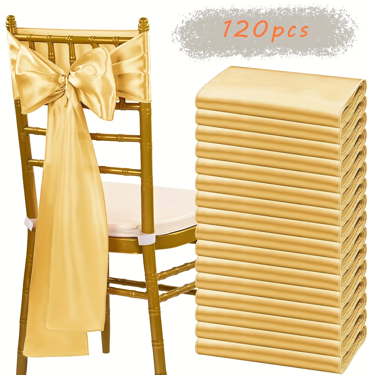 120pcs Satin Chair Belt Bow Universal Chair Streamer Ribbon For Wedding Reception Restaurant Banquet, Party, Hotel Event Decoration (7 X 108 Inches)