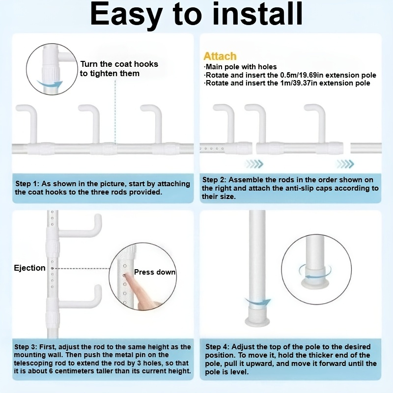 Extendable Multi-Purpose Metal Coat Rack with Hooks