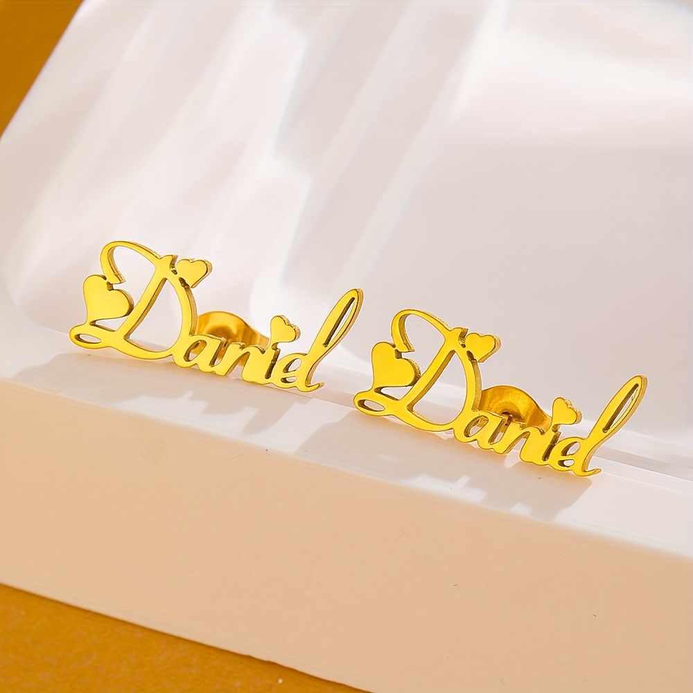 Personalized Name Stud Earrings For Women, Simple Heart Custom 304 Stainless Steel Letter Ear Studs, Waterproof Fashion Jewelry , Ideal For Daily And Party Occasions