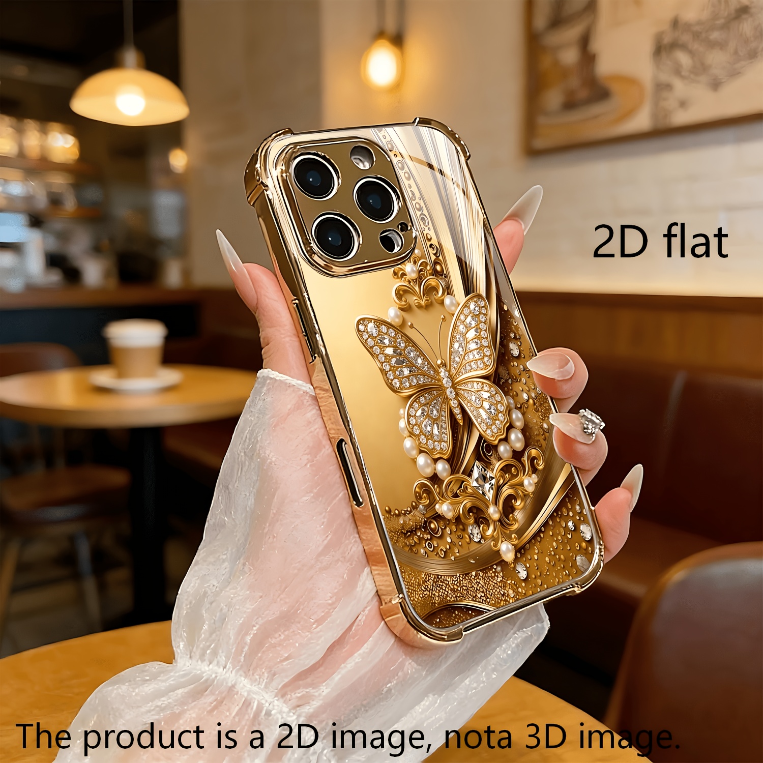 TEMU Coque de Téléphone : Motif Papillon Incrusté de Dorés, Coque en Verre Doré à . Compatible avec iPhone 17/17 Pro/17 Pro Max/16/16 Pro/16 Plus/16