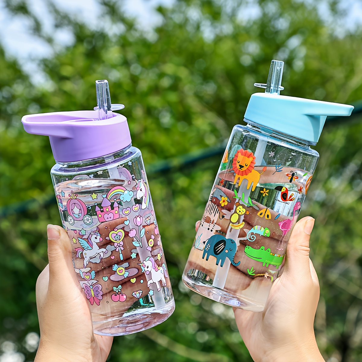 A 500ml Cute Water Bottle, Cartoon Water Bottle, Outdoor Water Cup, Portable Home Cup with Straw, Drop-resistant and Carrying Strap