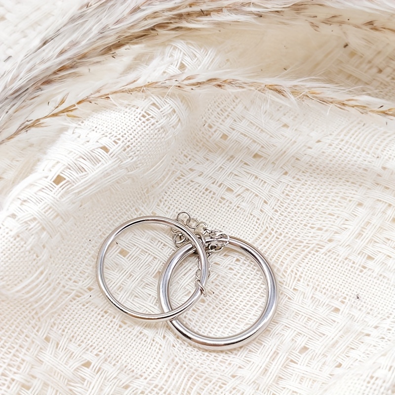 3 Stackable Rings Double Hoop & Chain Stainless Steel Bohemian Jewelry