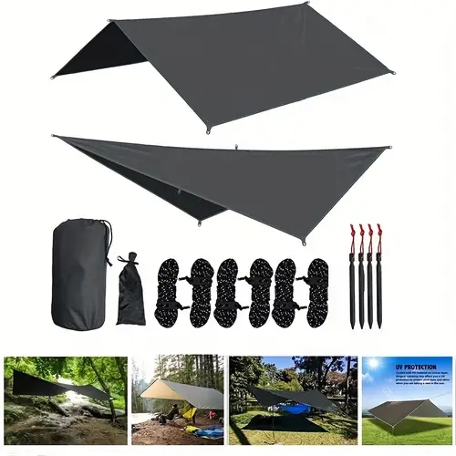 camping tarp rain fly 10x10ft lightweight backpacking tarp shelter for hiking outdoor black