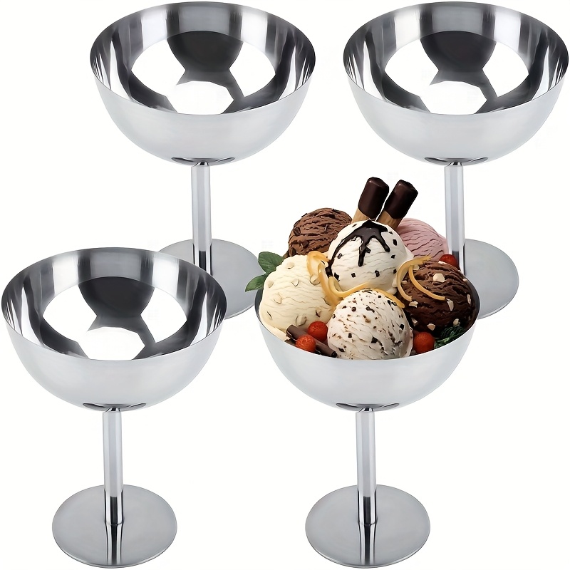 Image of 4pcs Goblet, Elegant Stainless Steel Ice Cream Cup, Dessert Bowl, Dessert Cup, 180ml, For Pudding, Mousse, Fruit Salad, Home, Restaurant, Hotel Party Use, Kitchen Cutlery Set, Dishwasher , Silvery