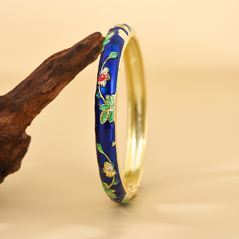  . modisches emaille-armband mit offener manschette dreidimensionalem blumenmuster, schmuck im bohemian-stil,   als geschenk für freunde