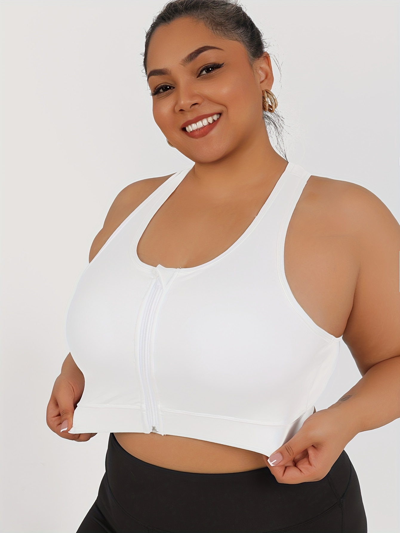 Women's High-Impact Sports Bra with Zipper Front Closure, Removable Pads & High-Elasticity Fabric - White Yoga Running Gym Bra for Workouts, Machine Washable, Strapless Push Up Bra, Workout Support, Backless Design, Durable Sports Wear