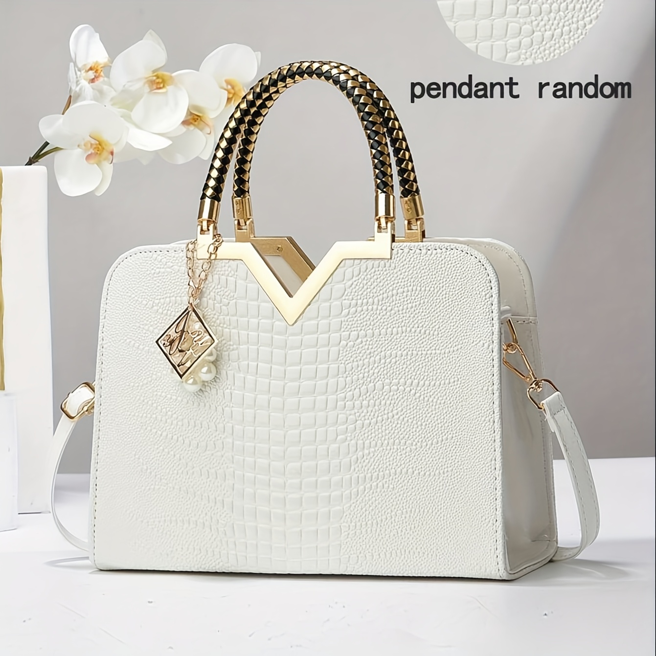 Image of Women's Handbag With Pendant Random Crocodile Pattern Decorated Women's Handbag, Large Capacity Crossbody Bag Wallet, Suitable For Dating Parties, White-collar Workers, And Students