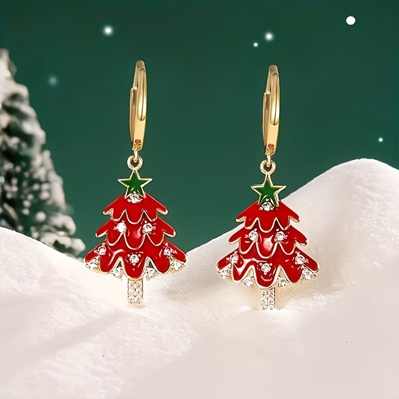 

Pair Of Christmas With Sparkling Rhinestones - Sexy Holiday Design, Alloy & Copper, Or Gifting, Ideal For Lunar New Year Celebrations, Christmas Earrings