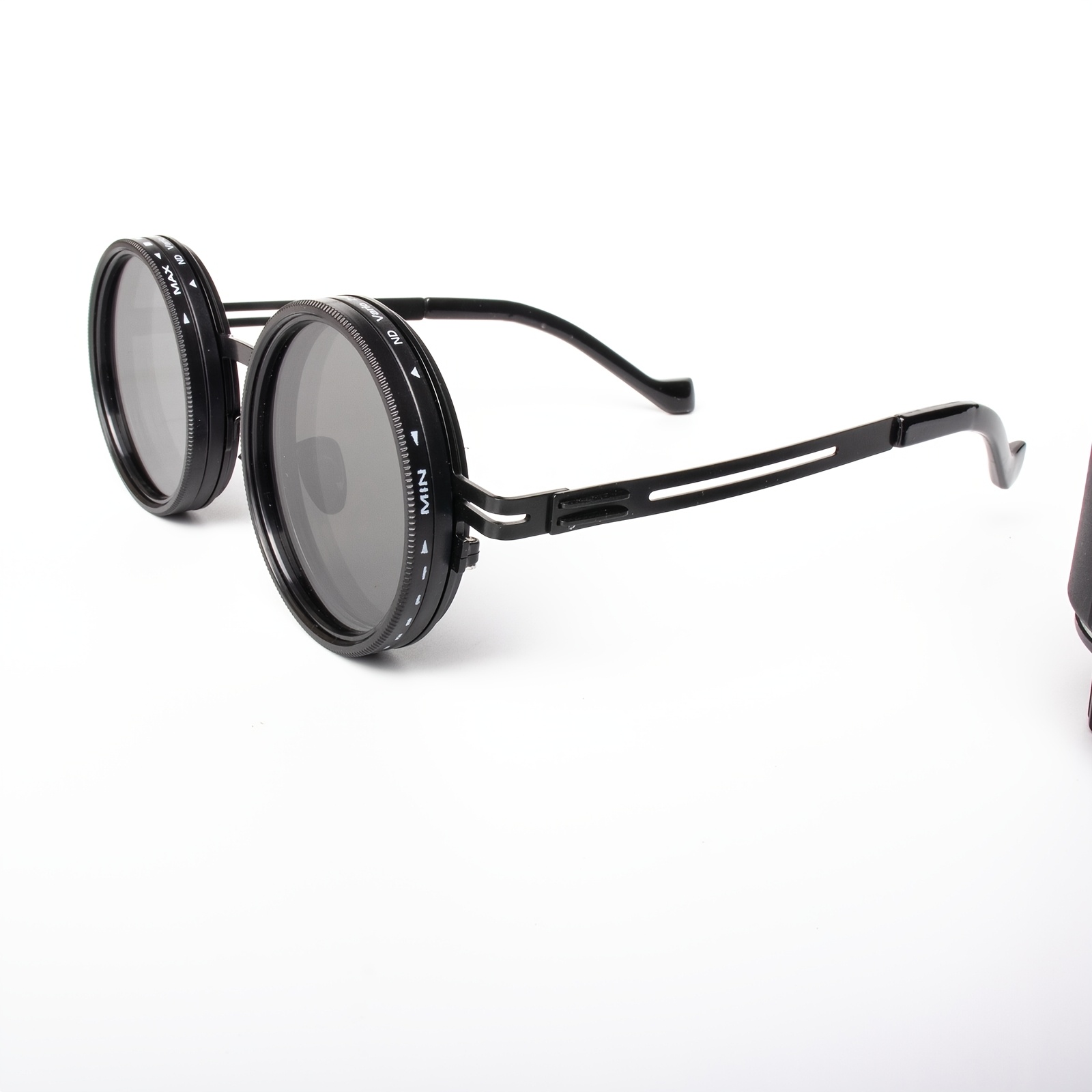 item picture vintage rotating dimming single bar round frame sunglasses with adjustable lens tint to suit different   fashionable and versatile metal frame high quality details