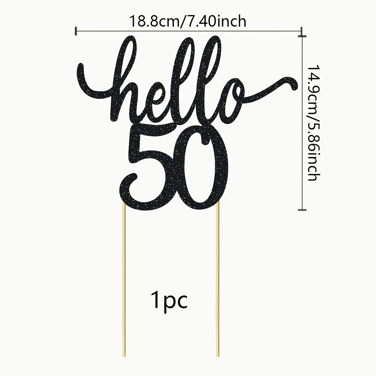 1pc Black Glitter "hello 50" Cake Topper, Premium Cardstock Happy 50th Birthday Cake Decorations, 50 Years Old Anniversary Party Supplies, Elegant Cake Sign For Men Women,halloween, Christmas