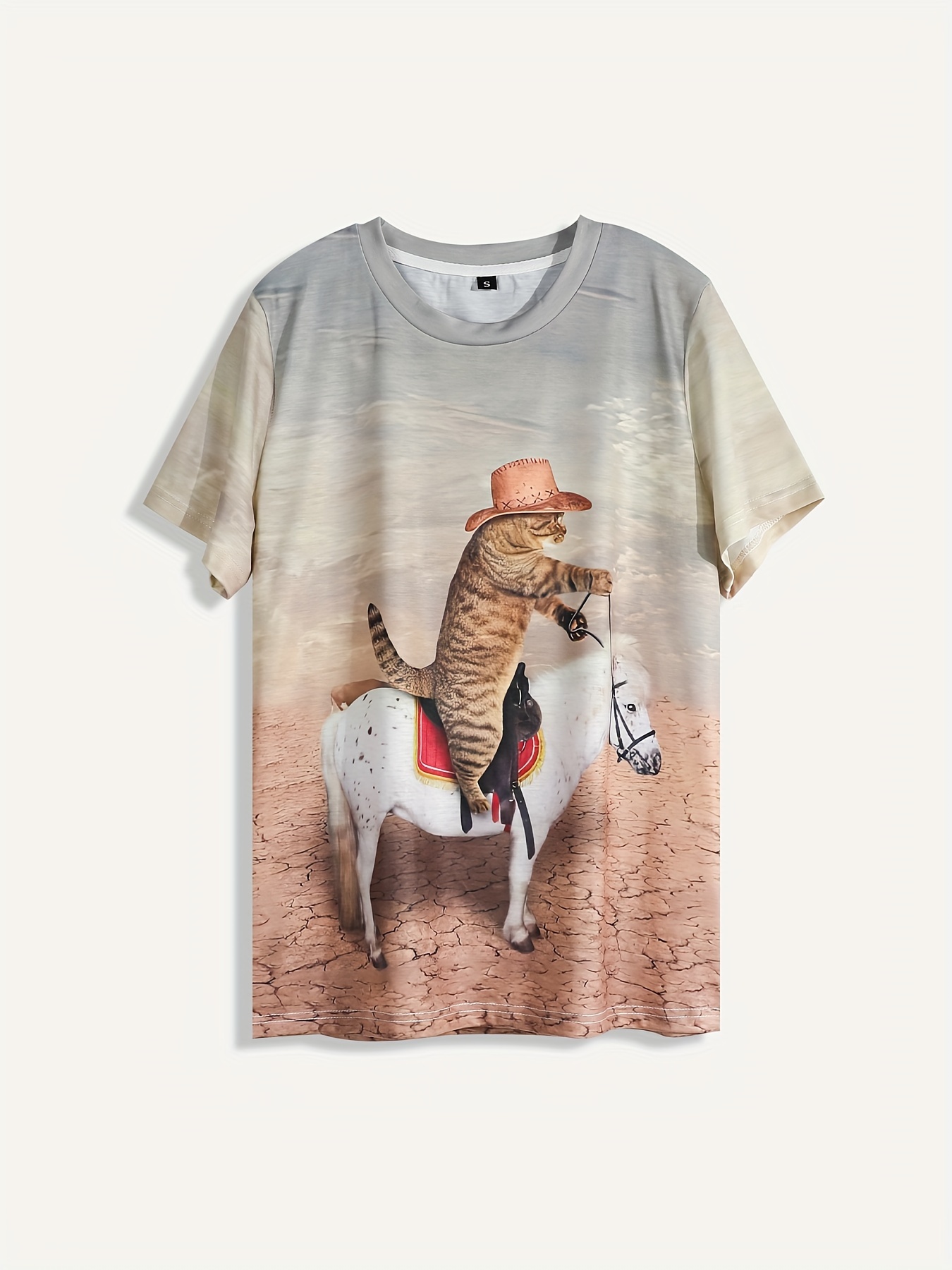 women's casual cat riding horse graphic t shirt whimsical - Temu