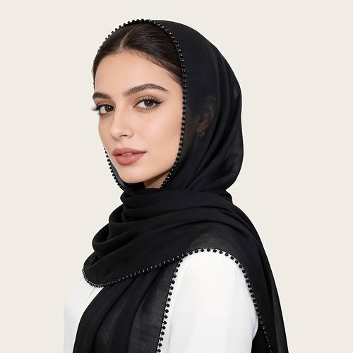 1pc womens hijab fashion thickened tr soft solid color malaysian headscarf rectangular scarf small flower craft all match style