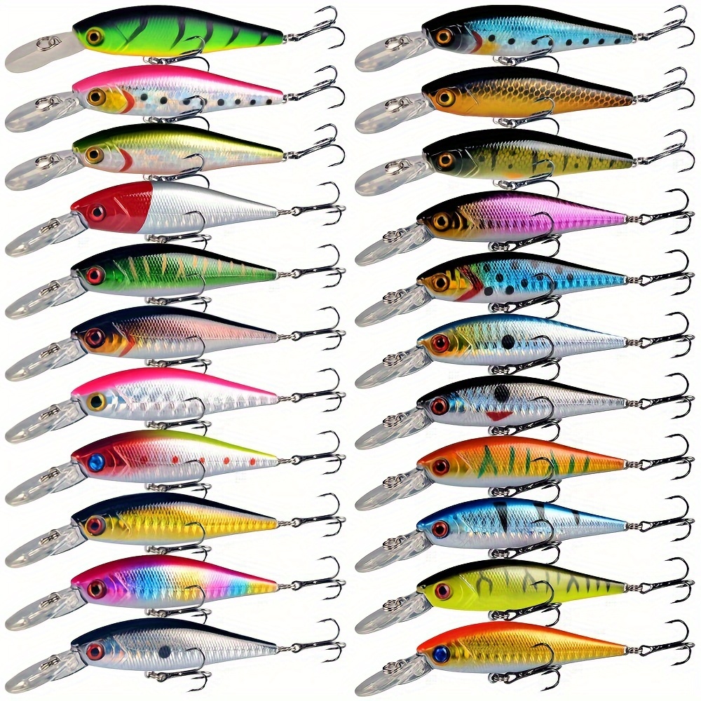 Image of 22pcs Floating Minnow Fishing Lure Artificial Hard Bait For Bass Pike Professional Fishing Tackle