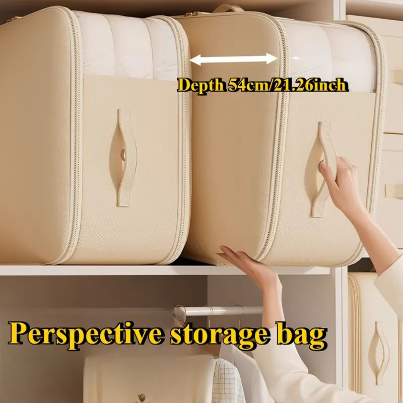 extra large capacity space saving compression storage bags with zipper closure heavy duty nylon organizer for clothes bedding travel stackable compression bags for home moving storage units     pink beige more ideal for closet under bed organization   space saver sturdy handle feature moving supplies   reinforced   home organizers Product details 4
