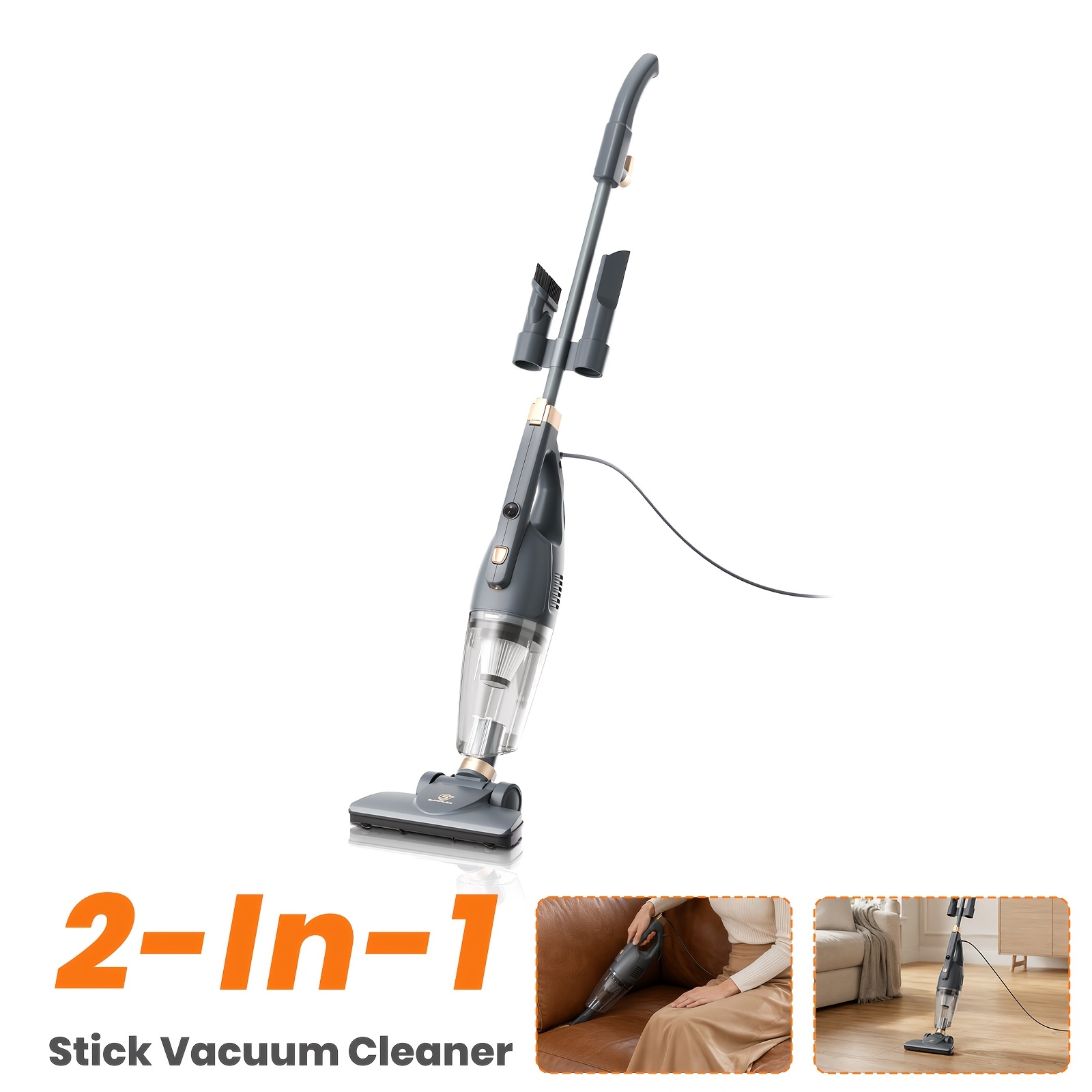 TEMU SUPERLEX 2-in-1 Staubsauger-Stick, 13Kpa Kabelstaubsauger mit 600W Dauerbatterie, freistehendes Design, drehbare , integriertes Fugendüse und