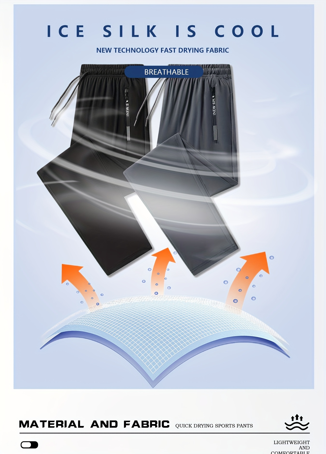 2pcs mens high   joggers ice cooling fabric zipper pockets breathable lightweight design for summer sports and casual wear   fit durable nylon spandex blend solid   for running gym golf fishing and outdoor activities Product details 3