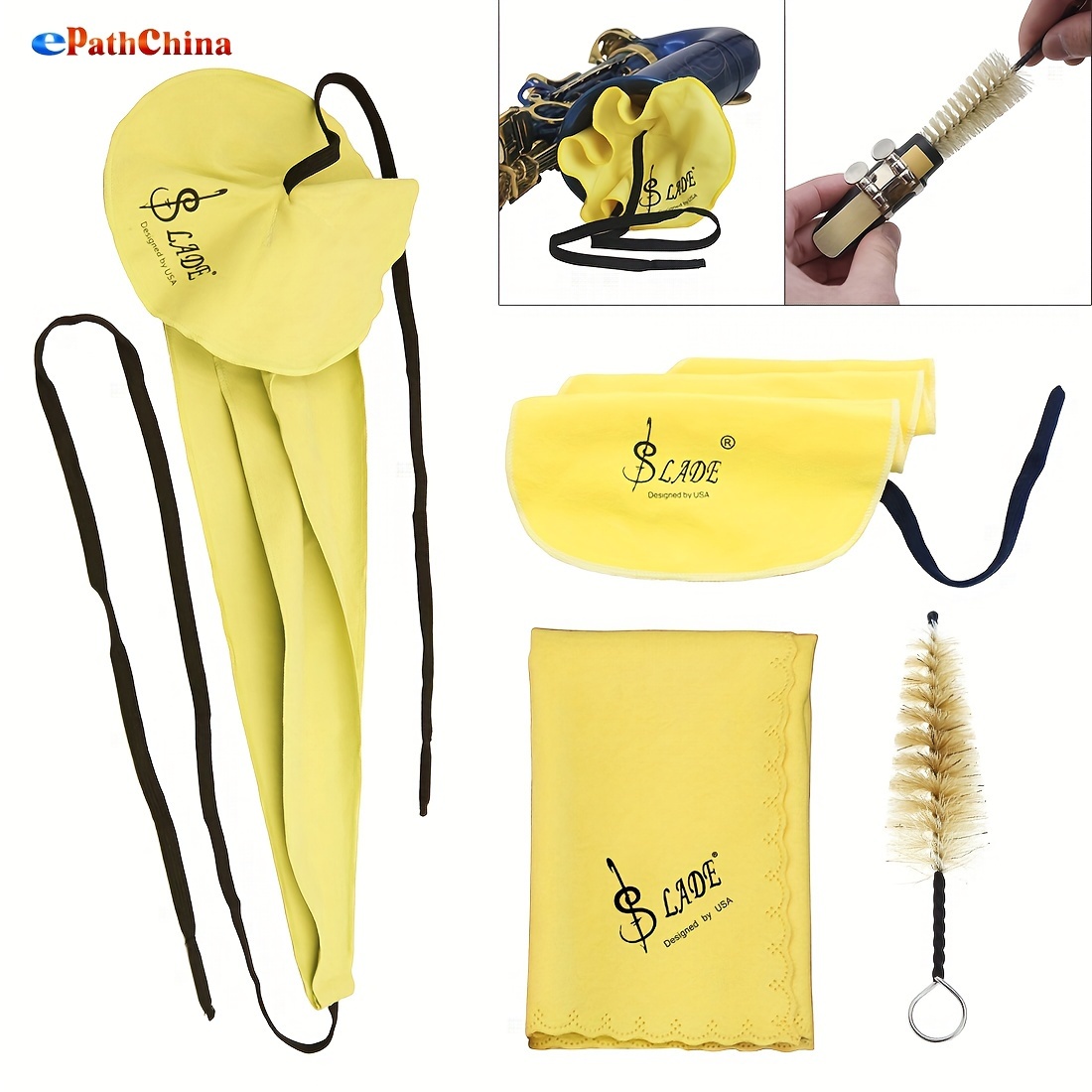 

4pcs Yellow Saxophone Cleaning Kit With Cloth, & Neck Cleaner