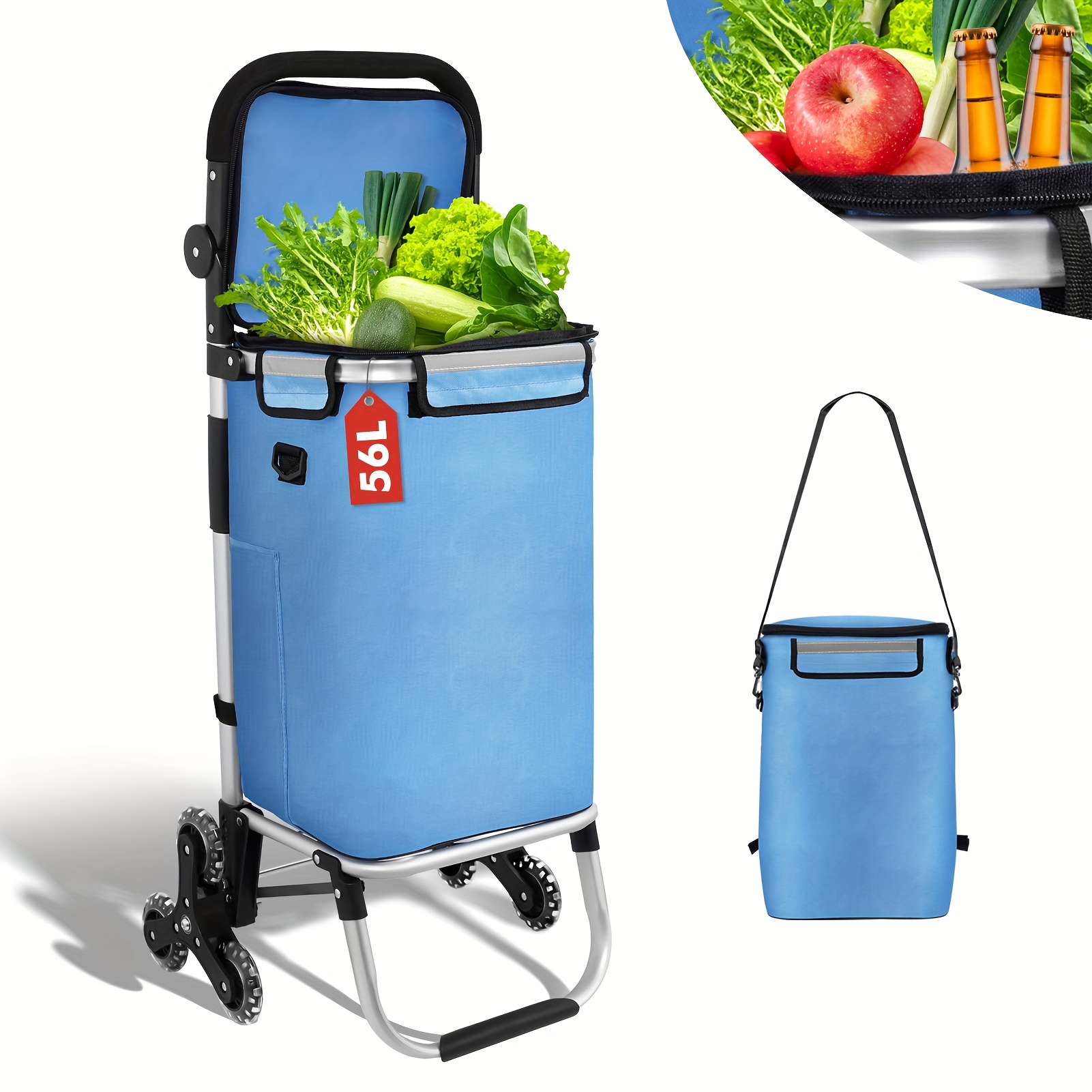 1pc Shopping Trolley, Trolley, Lightweight Trolley, Foldable, Portable, 56l Capacity, 1680d Oxford Fabric, Aluminium Frame, Ideal For Everyday Shopping Trips