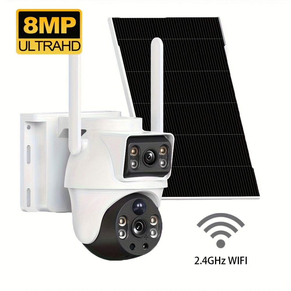 Xiaovv 8mp .4ghz Wifi Solar Security Camera With 8000mah Battery Dual Lens Dual Screen, 360° Ptz, Ai Humanoid Detection, Motion Tracking, Intelligent Light&sound Alarm, 10x Zoom, Night Vision, Audio