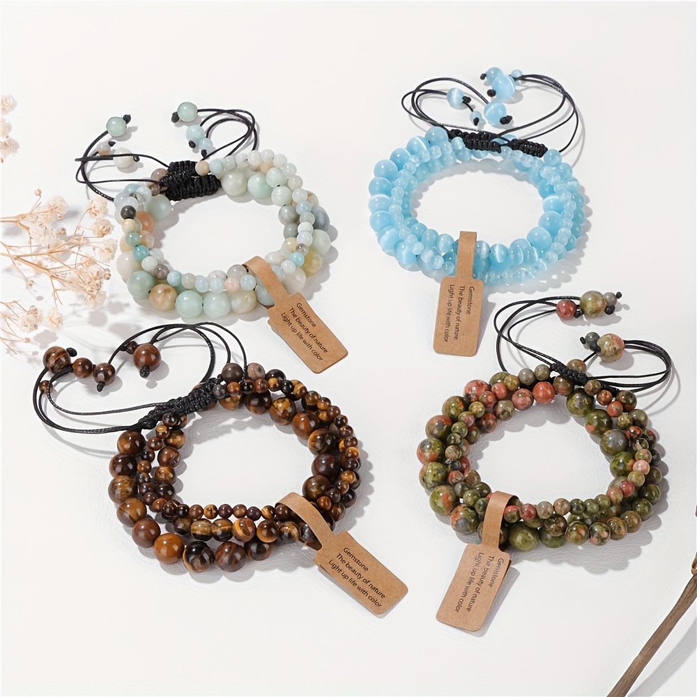 3pcs Natural Stone Beaded Bracelets for Women