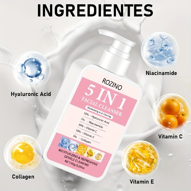 Image of Hyaluronic Acid, Nicotinamide, Vitamin C, Vitamin E, Collagen Facial Cleanser Can Leave Skin Dry And , Make Skin Smooth, Delicate, Thick Foam, Stains, Suitable For, Oily And Mixed Skin