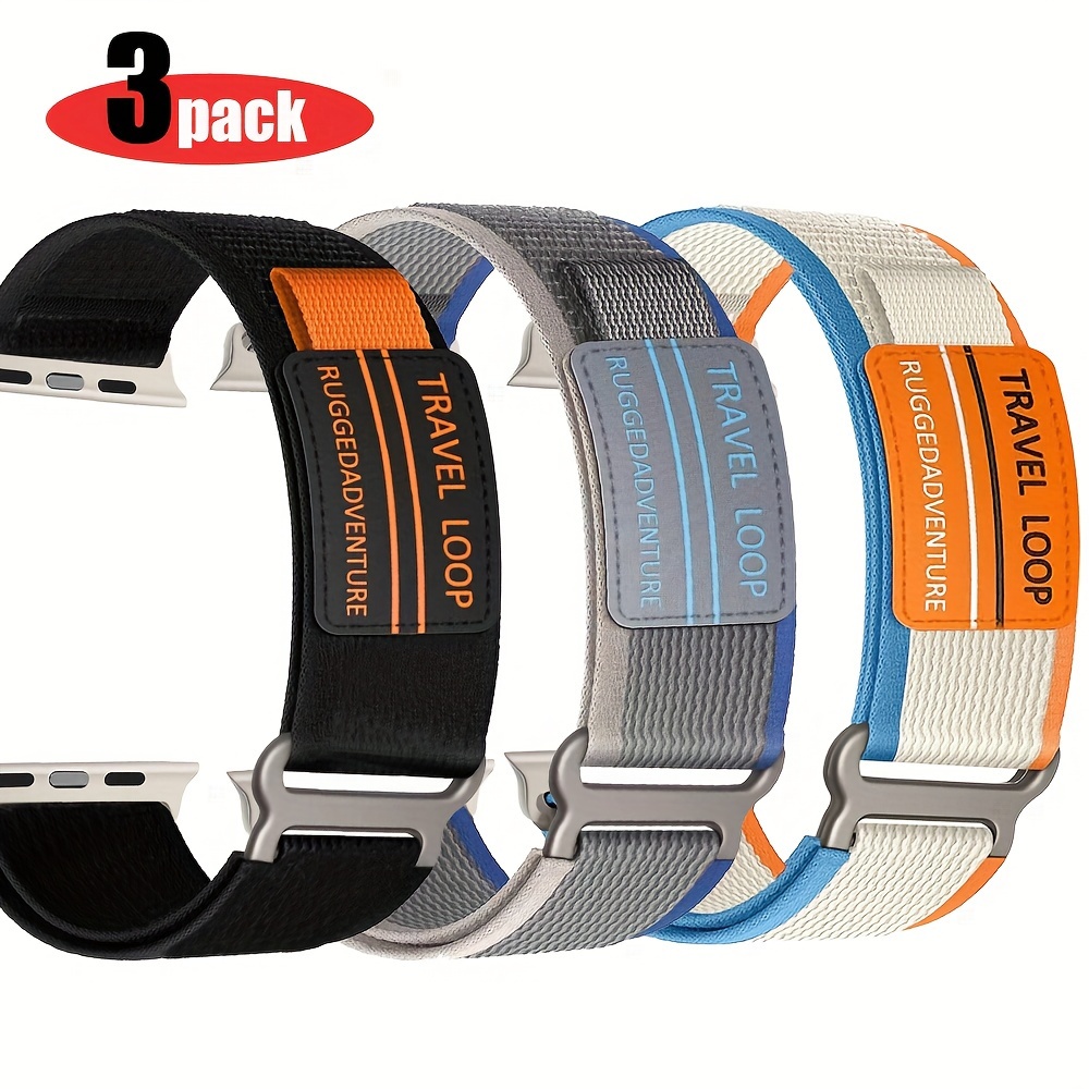 

3pcs Nylon Watch Bands For Apple Iwatch , Series 10 & More, Adjustable Straps In Black, Blue, Orange With , Apple Watch Accessories