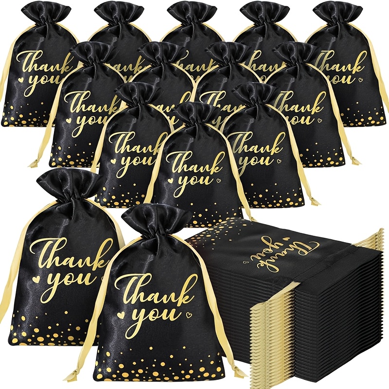 TEMU Gift For Her/him 50pcs Black Thank You Gift Bags 4 X 6 Inch Jewelry Pouches With Drawstring Mini Wedding Party Favor Bag Birthday Party Supplies