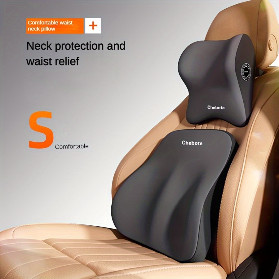 TEMU Car Lumbar Support & Neck Pillow Kit:soft Cushions With Adjustable Traps For Neck And Back Ideal For Car Seats, And Office Chairs