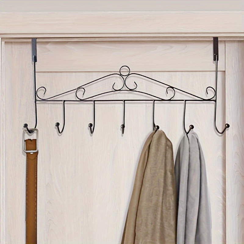 

1pc Over-the-door Hanger With 7 Hooks, No-drill Iron Door Back Coat Rack, Fashionable Style, Space-saving Clothing And Towel Hanger For Bedroom And Bathroom