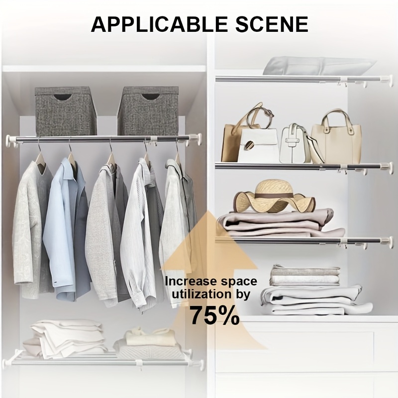 Adjustable Tension Wardrobe Rail House Of Home Double Telescopic