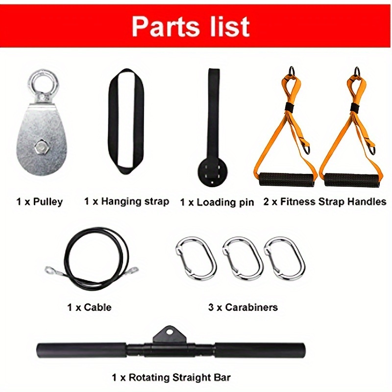Oak-Sports Universal Home Gym Cable Pulley System for Arm, Back, and Abdominal Strength Training - LAT Pull Down Attachment with Straight Bar, Handles, Steel Wire Rope for Squat Racks, Multiple Colors, Includes Accessories for Functional Fitness, Ideal for Father'S Day and Teachers' Day